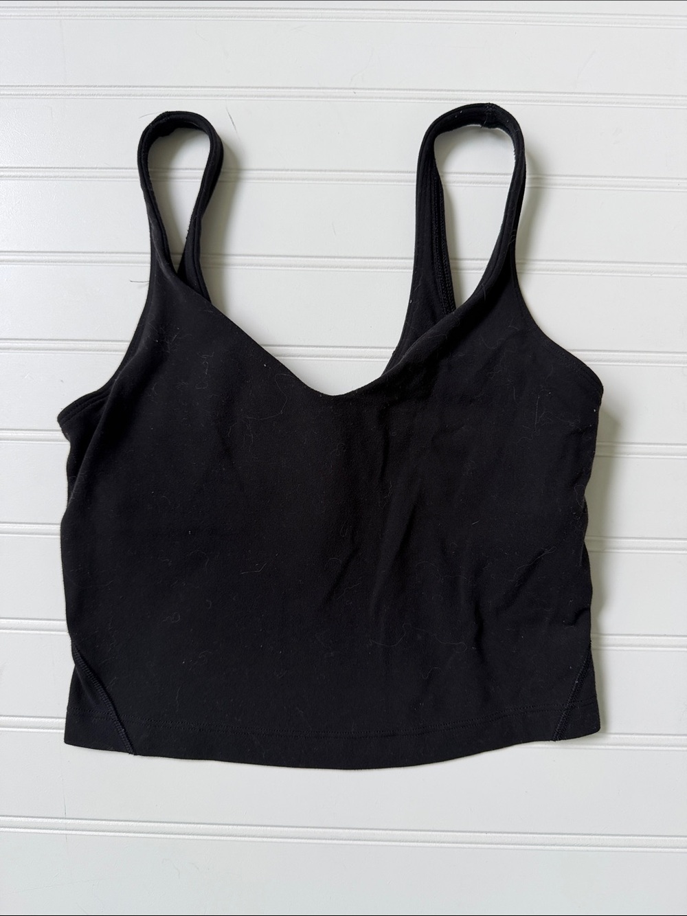 (173)Lululemon Black Cropped Tank Top Sports Bra Built In Bra Women’s Size 0